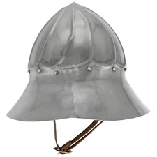 Medieval Burgundian Helmet w/ Leather Liner & Brass Buckle Historical Armor