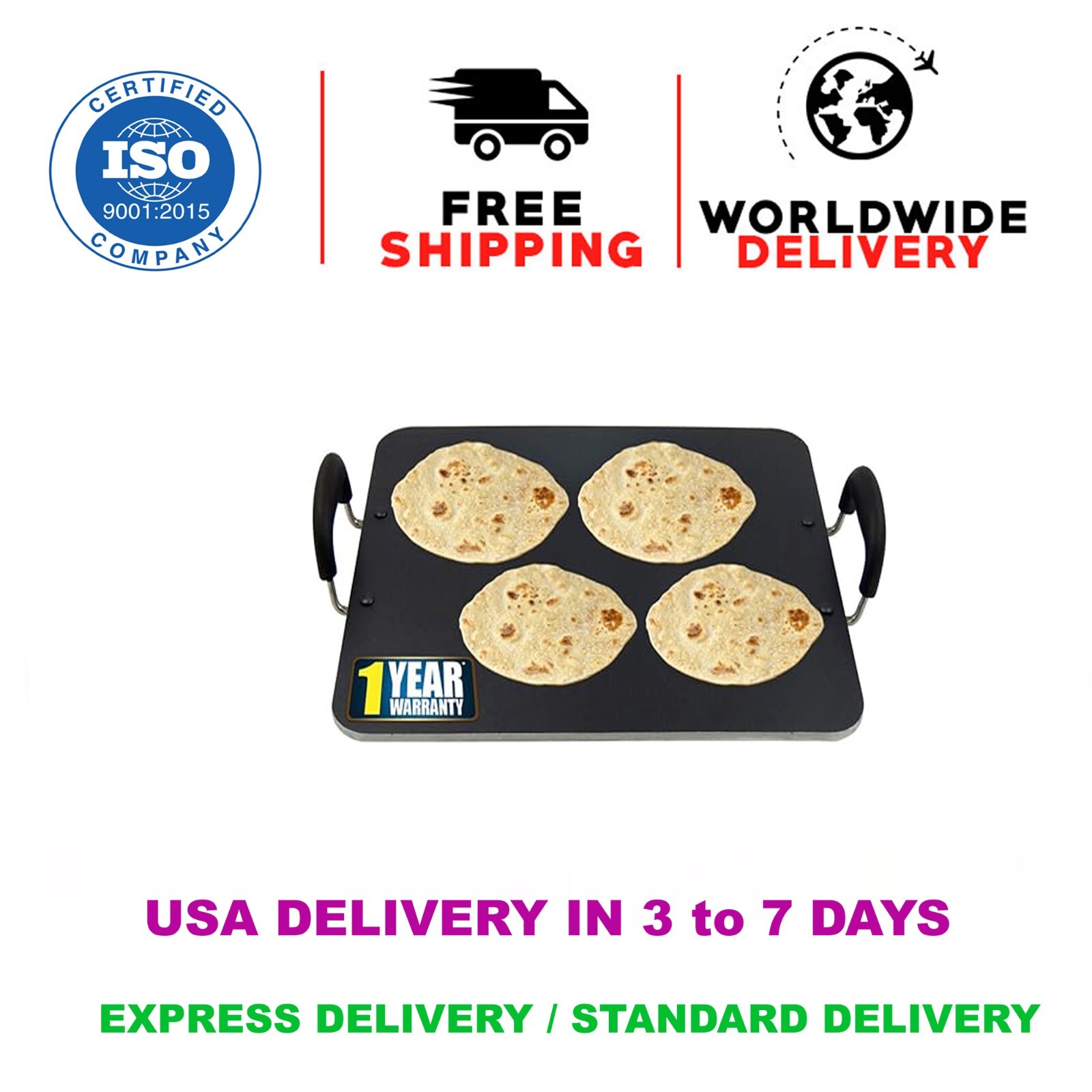 PT3833 Non Stick Tawa, Dosa Roti Chapati Pathiri Tawa, Large Rectangular Alumin