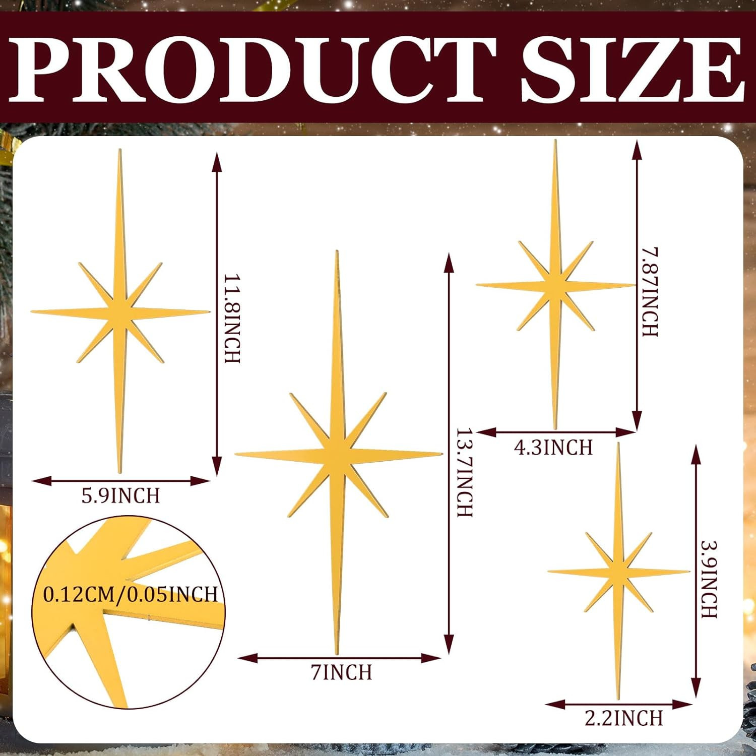 4 Pcs Cast Iron Starburst Wall Decor 8 Pointed Atomic Stars Wall Hangings Mid Ce