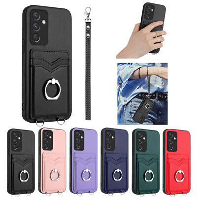 PU Leather Wallet Cover Back Strap Ring Stand Case For Samsung A14 A55 A35 S24