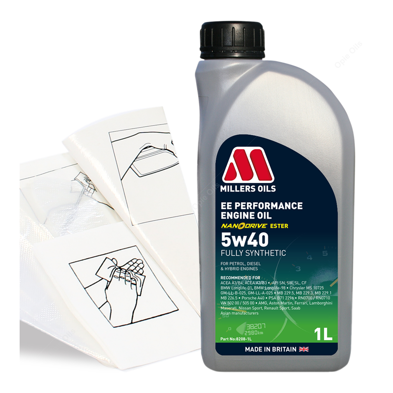 Engine Oil Top Up 1 LITRE Millers EE Performance 5w40 1L +Gloves,Wipes