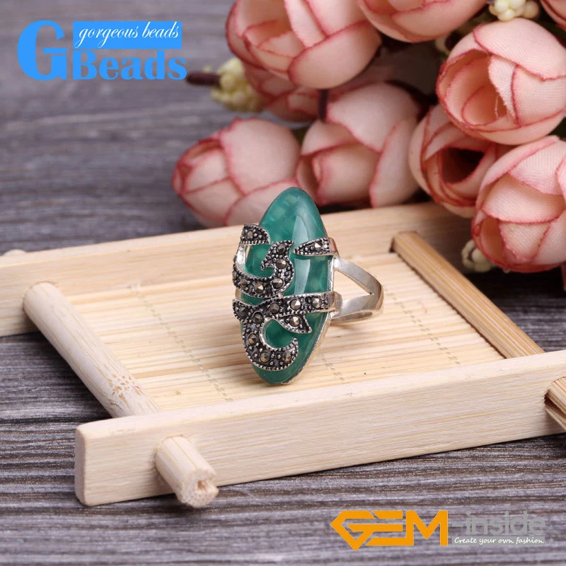 Women's Marquise Ring 14x29mm Tibetan Silver With Marcasite Stones Gift - Image 4 of 4