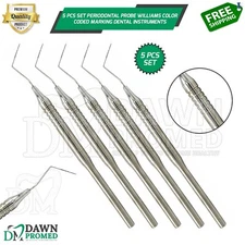 5 Pcs Periodontal Probe Williams Color Coded Marking Dental Inst German Grade