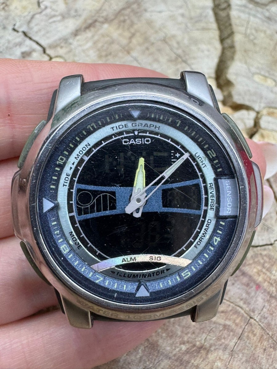 Vintage Casio 4348 AQF 101 Thermometer Tide Moon Chronograph