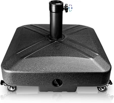 Patio Umbrella Base Heavy Duty with Wheels Square Market Stand 125lb Capacity