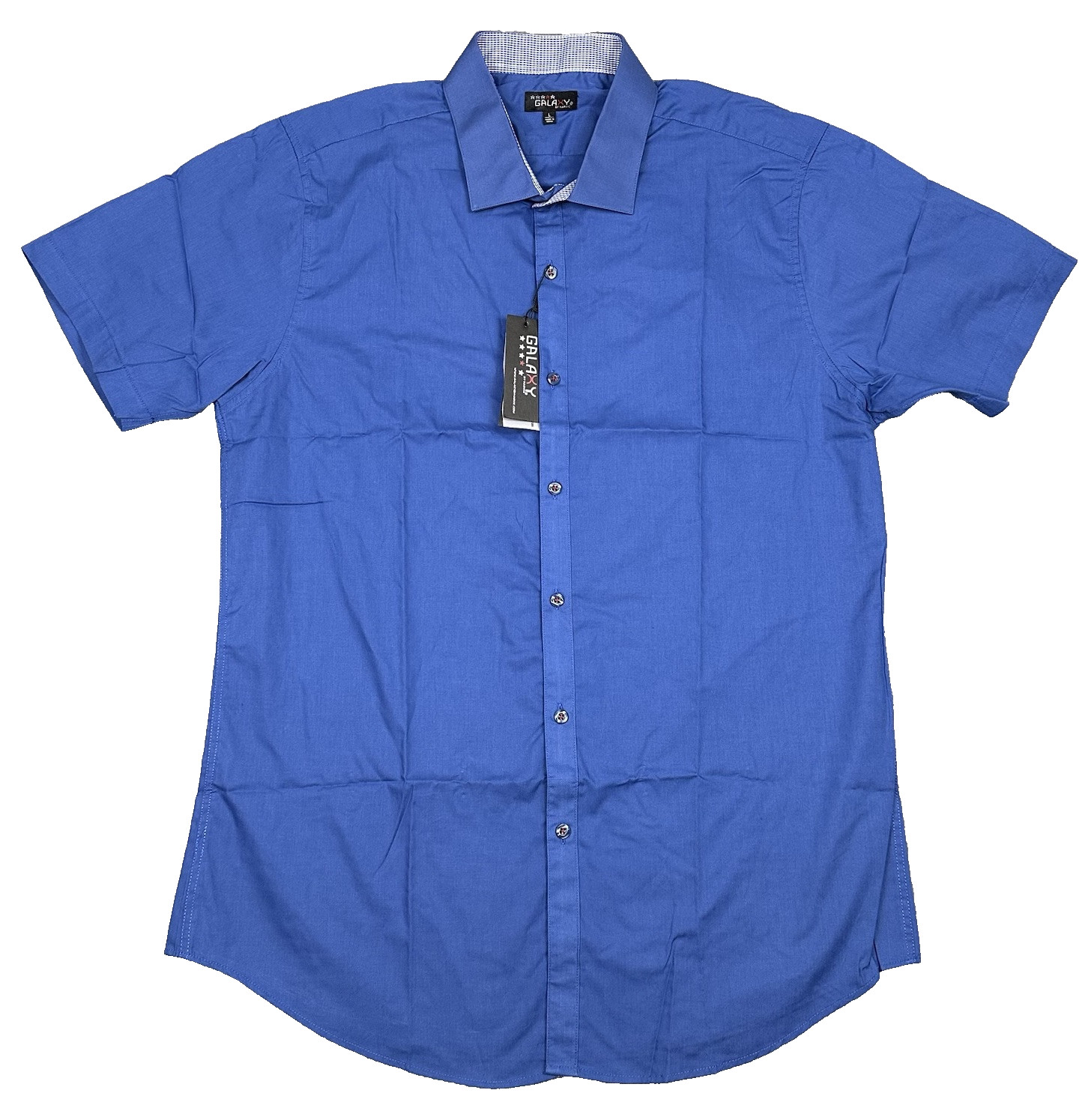 Galaxy by Harvic Slim Fit Shirt Mens Large Navy Blue Button Up Short Sleeve NEW