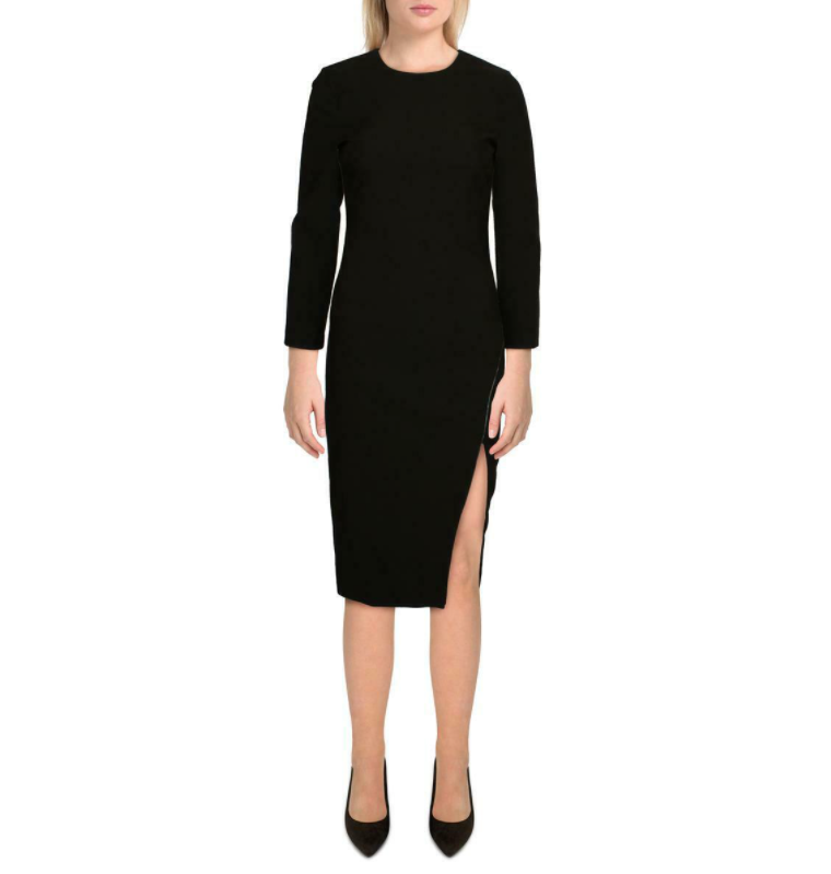 long sleeve black dress with zipper in front & Other Stories | Ribbed Zip-Front Midi Dress | Black