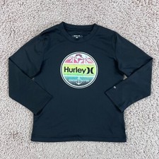 HURLEY BLACK UPF 50 Long Sleeve Crew Neck Swim Shirt Girls 5/6 Beach Cover-Up