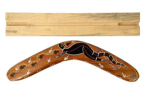 BOOMERANG 14"/35CM + SOPORTE - MADERA DURA - ARTE ABORIGEN, AUSTRALIA, INDÍGENA - Imagen 4 de 11