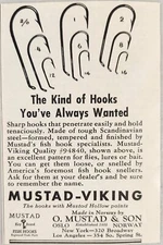 1952 Print Ad Mustad Viking Fishing Hooks Made in Norway O. Mustad & Son