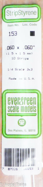 Evergreen Scale Models 153 Styrene Strip .060x.060 10// for sale online