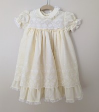 Vintage Toddler Little Girl Spring Easter Party Dress Yellow Eyelet Lace Layers