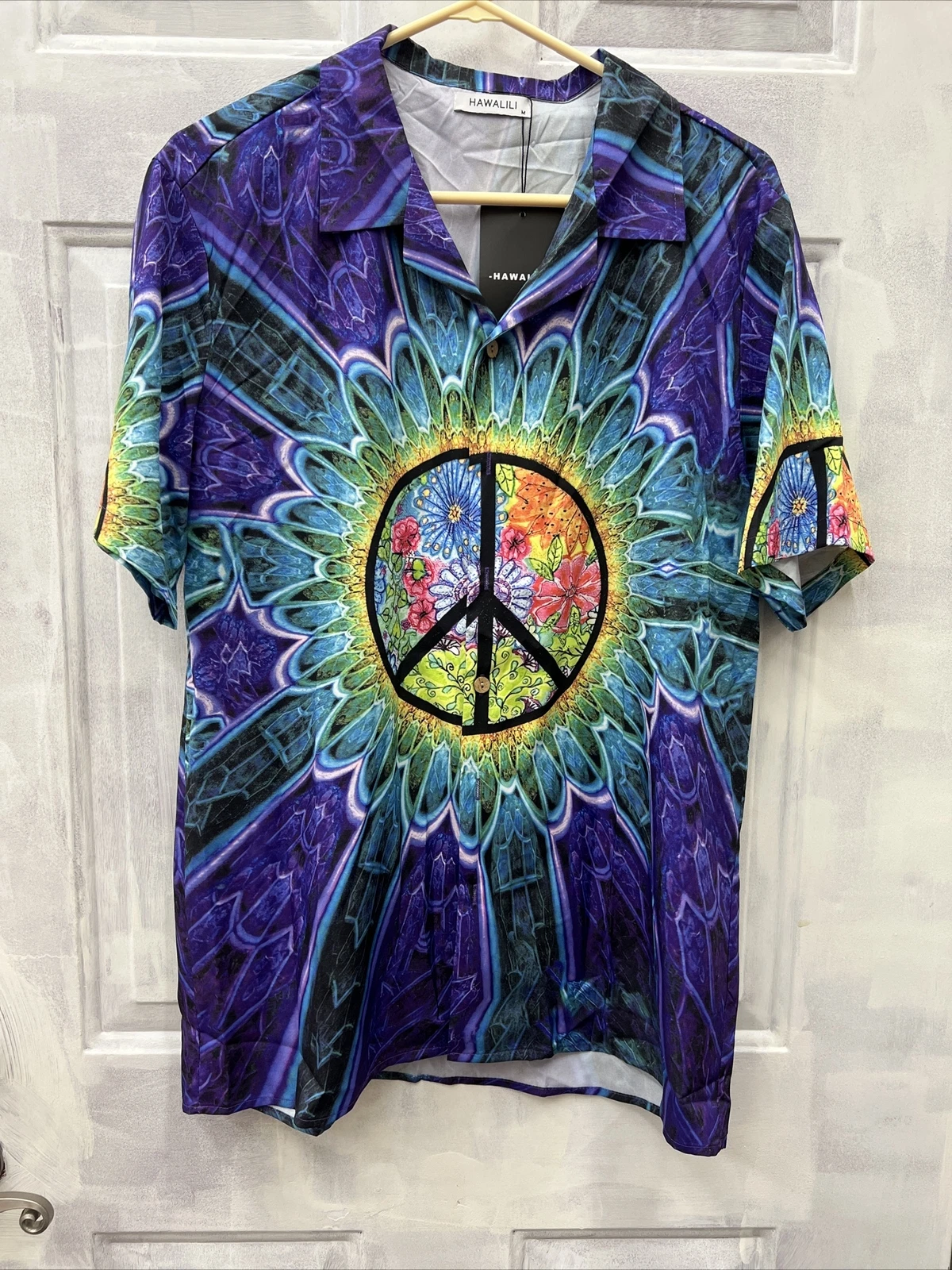 Hawalili Hawaiian Button Down Shirt NEW Mens Size M Peace Sign NWT