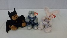 Lot of 3 Ty Beanie Attic Treasures Plush Jointed Bunny, Halloween Bear Cat