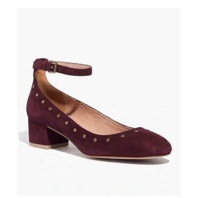 Madewell Inez Stud Ankle Strap Pumps Womens 9.5 Burgundy Suede Excellent Studded