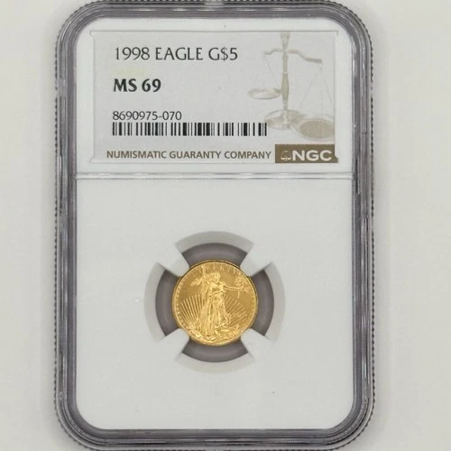 1998 $5 Gold 1/10 oz American Eagle NGC MS69 FREE SHIPPING!