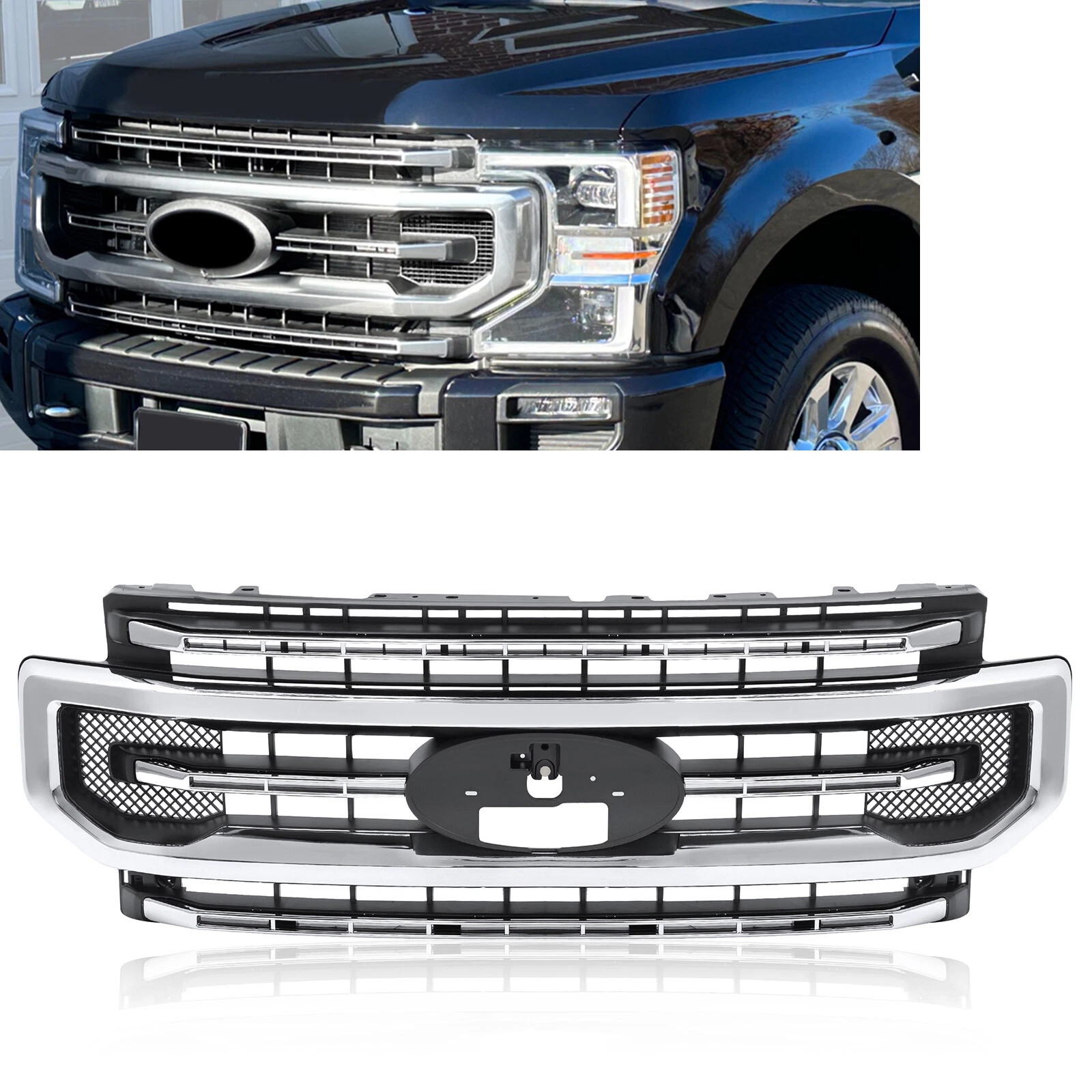 Front Grille Platinum Style Silver&Black For 2020-2022 Ford F250 F350 Super Duty