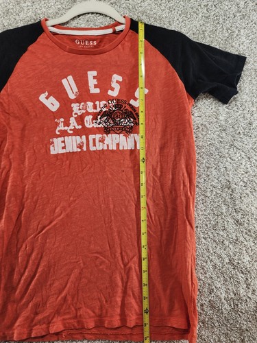Guess Jeans T-Shirt Size 16 Orange Logo Graphic Short Sleeve Crew Neck Tee Y2K - Picture 6 of 10