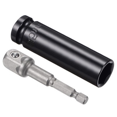 1/2inch Drive 15mm Deep 6-Point Impact Socket 3'' Long and 1/4'' Hex Shank Adapter