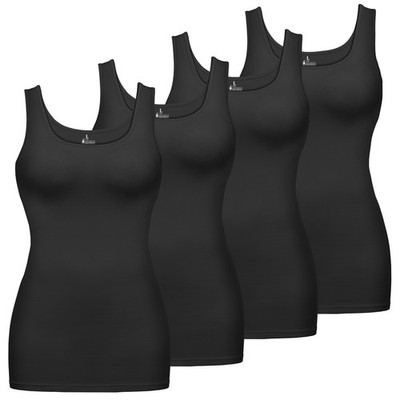 Damen Tops 4er Set Basic Long Tank Top Longtop Einfarbig Stretch Baumwolle