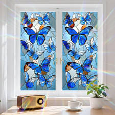 Floral Window Privacy Film Stained Glass Style Static Cling Sparkle Windows Stic