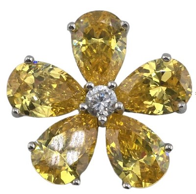 925 STERLING NF HERSTELLER MARK TROPFEN CITRIN BLÜTENBLÄTTER & WEISSER TOPAS BLUME ANSTECKNADEL~1''D