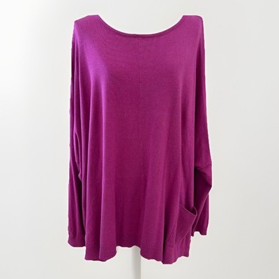DIANE GILMAN Quad Blend Sweater Women's Plus Size 2X Fuchsia Pocket Oversized