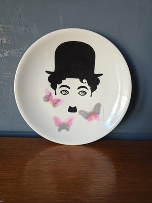 Vintage Charlie Chaplin Deko Keramik Teller 17 cm 1982 Kitsch Dekor