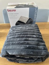 Beurer Heated Throw 6 Temperature Settings Faux Fur Electric Blanket Grey