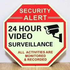 US Security Sign Octagon Glow-in-Dark Aluminum Surveillance Camera Sign Garage