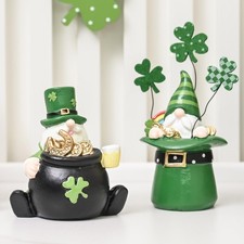 St. Patrick  s Day Gnomes, 2Pcs Small Leprechaun Figurines for Irish Home Deco...