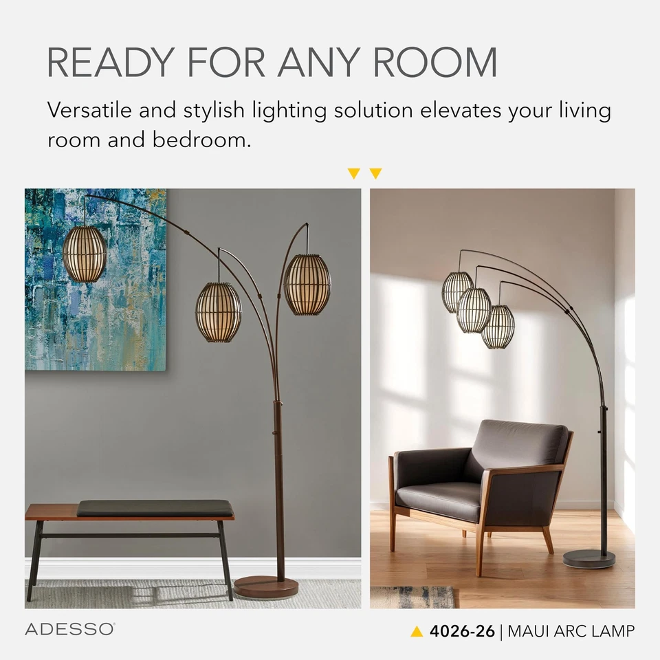 Lámpara de Pie Arco Adesso Maui | 3 Tonos Movibles, Altura Ajustable, Bronce Antiguo Foto 3 de 4