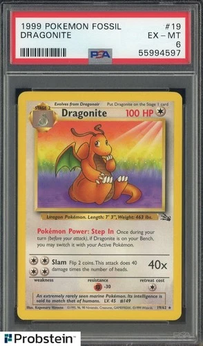 1999 Pokemon Fossil #19 Dragonite PSA 6 EX-MT
