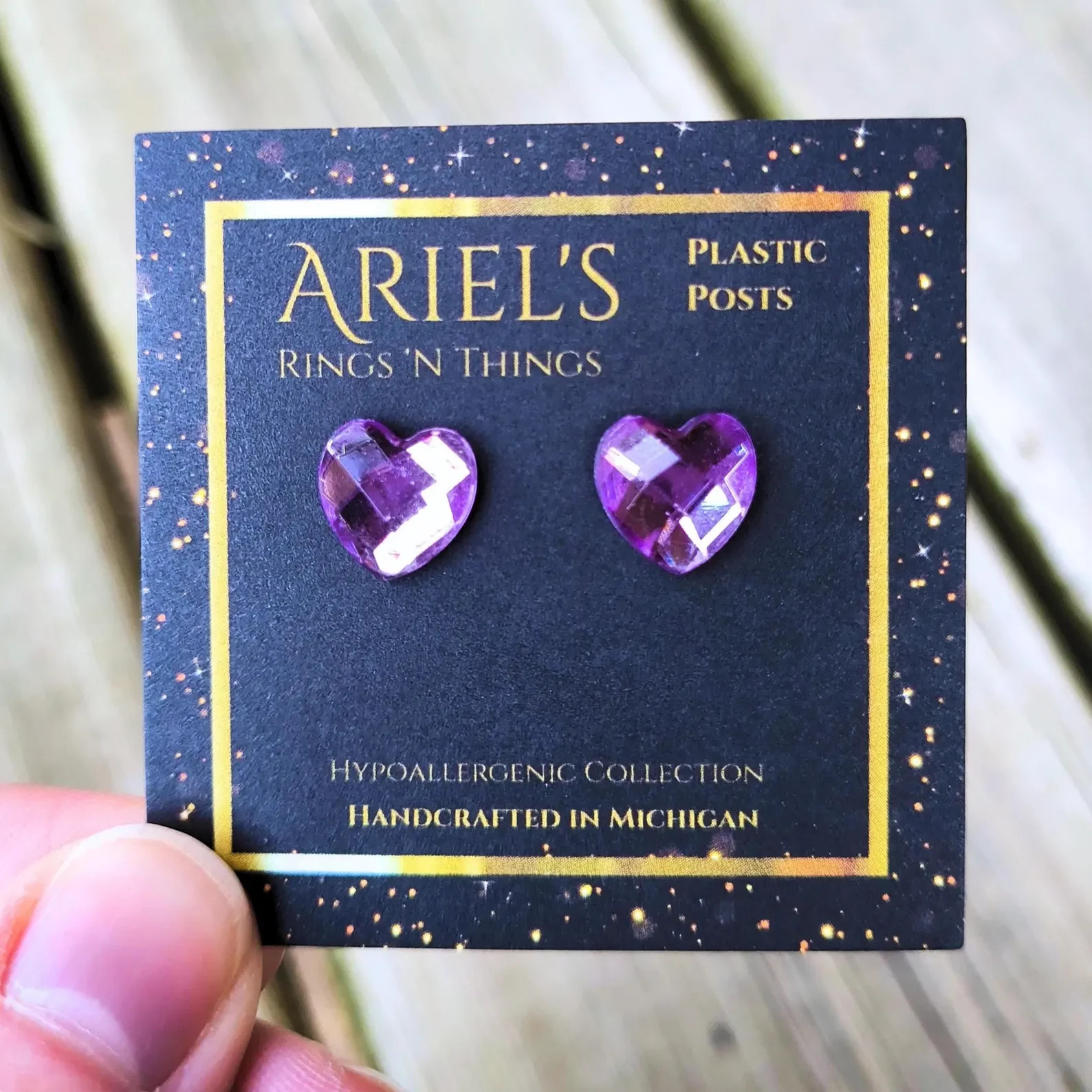 Hypoallergenic Heart Stud Earrings with Plastic Posts & Rubber Backs Handmade-image