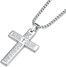 Rnivida Men'S Cross Necklace with Lord'S Prayer, Stainless Steel Christian Cross