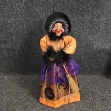 Haloween Table Top Witch, Orange/Purple With Broom 12", Decoration, Tree Topper