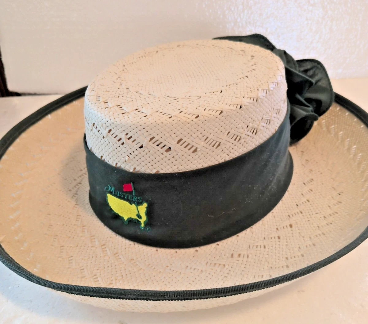 Masters Golf /VTG Michelle McGann by Sonni Ladies Straw Hat Green Trim Large Bow