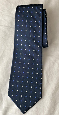 Ralph Lauren neck tie blue with blue white polka dots silk 3.5'' x 56''
