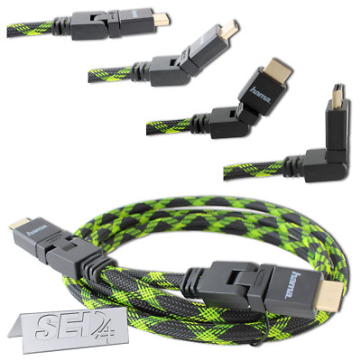 Hama HDMI Kabel 2m Gewebemantel 3D Netzwerkfähig vergoldete Dreh & Knickstecker