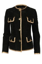 Dolce & Gabbana Black Suede Jacket Gold Leather Detail Size It 40 Uk 8 -c3424