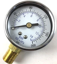 AIR COMPRESSOR PRESSURE GAUGE 0-200 PSI WITH 1/4 INCH MALE THREAD & 2'' FACE