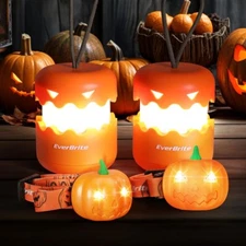EverBrite 4PC Halloween Pumpkin Lantern Headlamp Set 2Mode LED Pumpkin Head Lamp