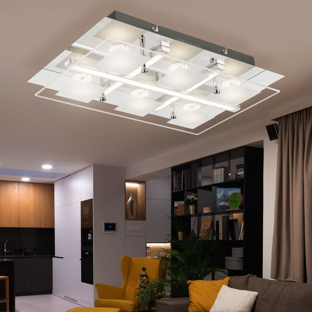 GLOBO LED Deckenleuchte Mit 6 Beweglichen Strahlern (GU10) – Warmweiß, Metall In Nickel/Chrom – Maße 145x8,5x18,5 Cm