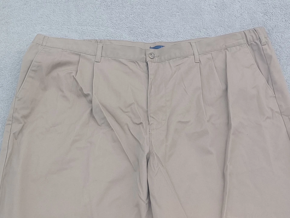 Basic Editions Chino Pants Mens 50 X 29 Khaki Cotton Pleated Big Man Plus  - Image 2 of 4