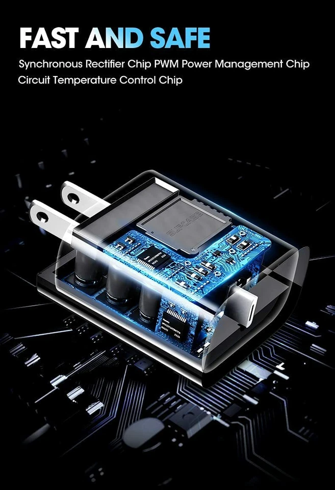 Carregador rápido SUPCASE 18W USB C, bloco adaptador de energia carregador de parede PD (preto) - Imagem 4 de 4