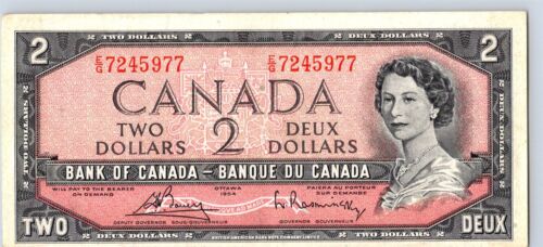 VINTAGE CANADA BANKNOTE 1954 2 DOLLAR PREFIX  EG     NO709 - Picture 1 of 2