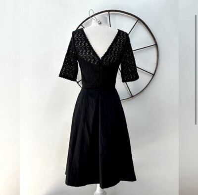 boden black lace dress Collar Button Lace Dress-Black