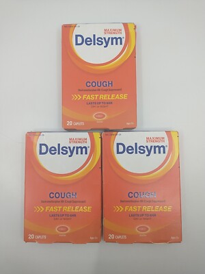 3 Pack Delsym Maximum Strength Cough Suppressant - 20 Caplets Exp 05/2025