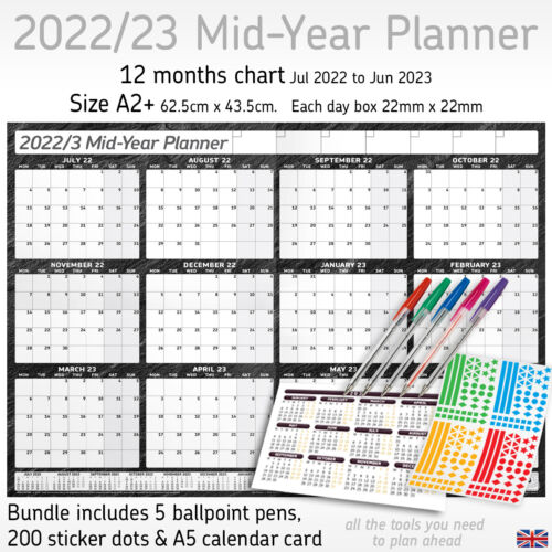 2022-2023 Wall Calendar Mid-Year A2+ Planner Academic Student Teacher 12 Months - Picture 1 of 11