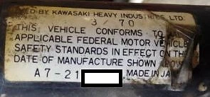Kawasaki 1969 - 1971 A1 A7 Headstock Decal / VIN tag - Image 3 of 3